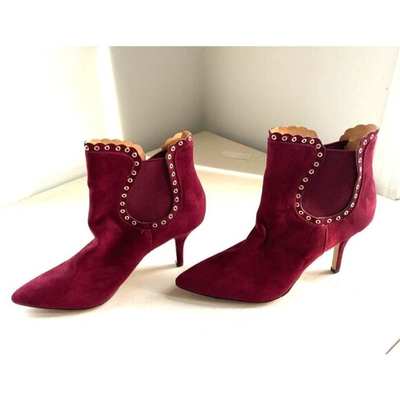 Badgley Mischka Merlot Grommet Trimmed Suede Booties Size 8 - Picture 2 of 6